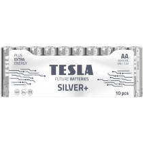 Tesla AA Battery Silver+ Alkaline - Plus Extra Energy Shrink Foil LR6/1.5V Pack of 10