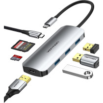 Vention USB C Hub Multiport Adapter Dock, Vention 7 in 1 Type C Dongle to 4K HDMI 3 USB 3.0 Port 100W PD SD/TF Card Readers for Laptop MacBook Air iPad Pro XPS Thunderbolt Hub Multiport Adapter