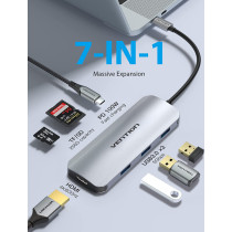 Vention USB C Hub Multiport Adapter Dock, Vention 7 in 1 Type C Dongle to 4K HDMI 3 USB 3.0 Port 100W PD SD/TF Card Readers for Laptop MacBook Air iPad Pro XPS Thunderbolt Hub Multiport Adapter