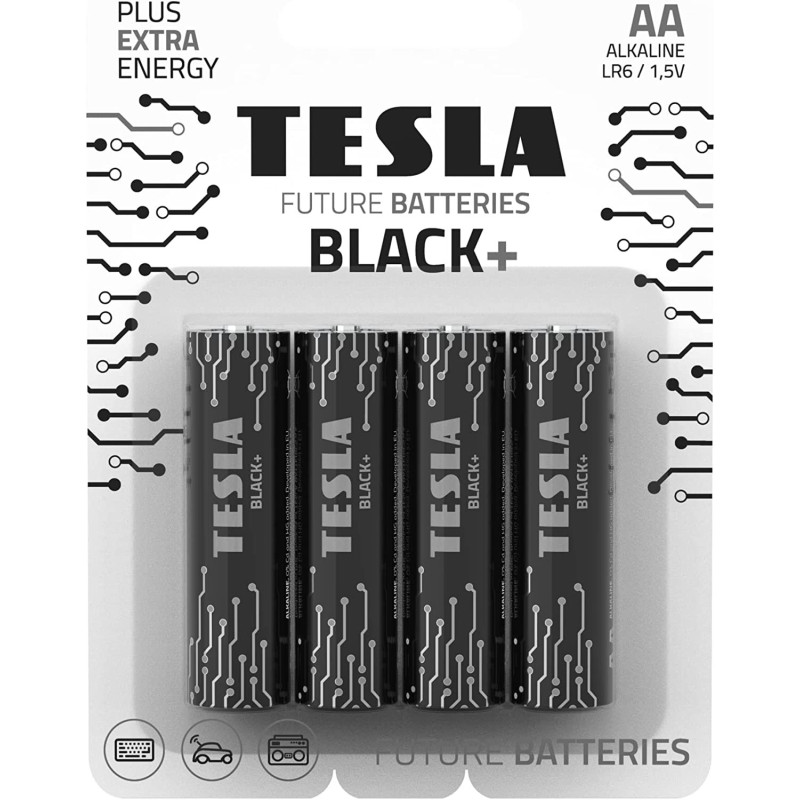 Tesla Black+ Alkaline - Plus Extra Energy Batteries (Pack of 4)