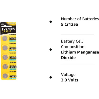 Toshiba CR1616 3V Lithium Coin Cell Battery Pack of 5 batteries