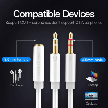 Vention 2 x 3.5mm male (mic and earphone) to 3.5mm female Audio Cable splitter ABS Type BBTBY