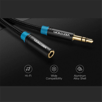 Vention 3.5mm AUX Cord, AUX Cable for Headphones, Phone, Car Stereo, iPhone, iPad, HTC, LG (16FT/5M, 3.5 mm Extension, Black)