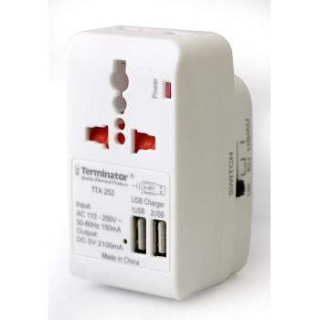 Terminator Travel Adapter Multi Plug with 2 USB Ports from Terminator - TTA 252