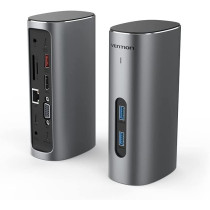 Vention 12 In 1 Vertical Hub Docking Station Pd 100W Type-C To 4K Hdmi, Vga, Usb 3.1 Gen 2, Usb3.0X2, Rj45 Sd/Tf, Trrs 3.5Mm Pd/Dc Adapter, Aluminum Alloy Type (12 In 1 - Tpjh0-Uk)