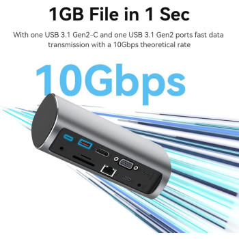 Vention 12 In 1 Vertical Hub Docking Station Pd 100W Type-C To 4K Hdmi, Vga, Usb 3.1 Gen 2, Usb3.0X2, Rj45 Sd/Tf, Trrs 3.5Mm Pd/Dc Adapter, Aluminum Alloy Type (12 In 1 - Tpjh0-Uk)