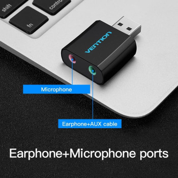 Vention 3.5mm External USB Sound Card usb adapter usb audio Adapter card With Mic USB To Jack 3.5 Converter For PS4 Laptop Computer Headphone Sound Card (no cable)