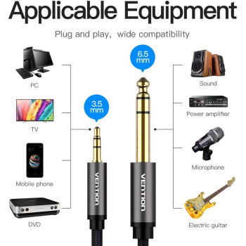 Vention 3.5mm Male to 6.35mm Male Nylon Braided TRS Stereo Audio Cable 1/8" to 1/4" Suitable for iPhone, Amplifier, Laptop, Home Theater, Guitar
