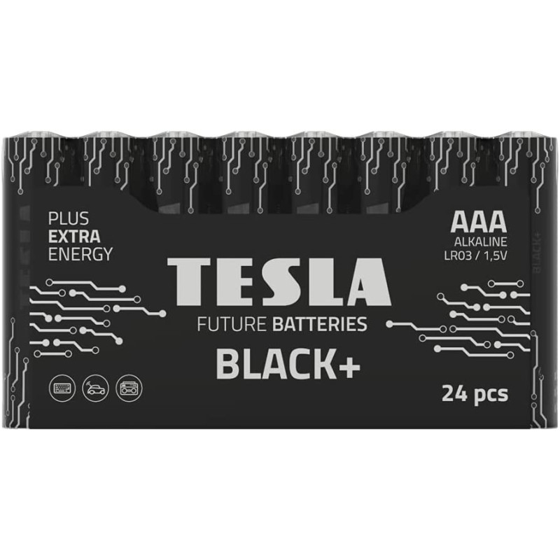 Tesla Black+ Alkaline - Plus Extra Energy Batteries (Pack of 24)