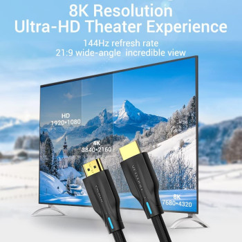 VENTION 8K HDMI Cable, HDMI 2.1 Cable, Ultra High Speed 48Gbps 8K,60Hz 7680P Dolby Vision, Enjoy The HD Vision of The Game, Compatible with PS5,PS4,PS3 (8K HDMI Cotton Braided)