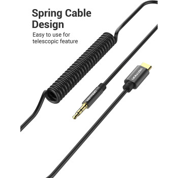 Vention 1.5 meter USB C to 3.5mm Aux Cable, Retractable Gold Plated Type-c to 3.5mm Audio Aux 3.5mm Male to USB-C Male Audio Stereo Cord Speaker Cable for Samsung Note8/S8,Moto Z !