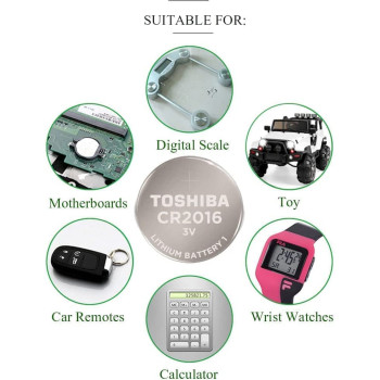 Toshiba CR2016 Lithium Coin Cell Battery 3.0V (0% Mercury) Equivalent to: BR2016, DL2016, ECR2016