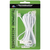 Terminator US Type Telephone Extension Cord White- RJ-11 Male Plug with 4 Core Telephone Cable - Terminator