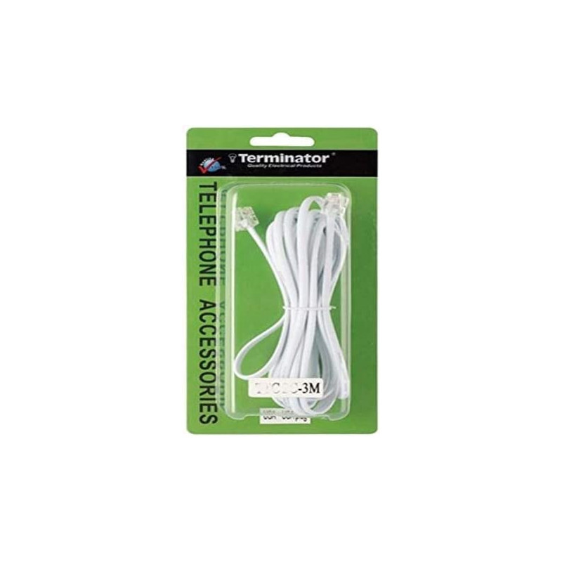 Terminator US Type Telephone Extension Cord White RJ11 Male Plug with