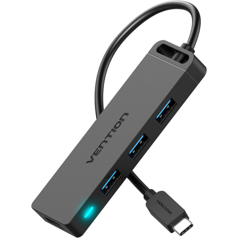VENTION 4-Port USB 3.0 Hub Ultra-Slim Data USB Splitter [Charging Supported] Compatible with MacBook, Laptop, Surface Pro, PC, Flash Drive, Mobile HDD (USB C)
