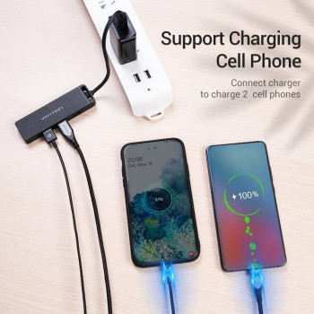 VENTION 4-Port USB 3.0 Hub Ultra-Slim Data USB Splitter [Charging Supported] Compatible with MacBook, Laptop, Surface Pro, PC, Flash Drive, Mobile HDD (USB C)