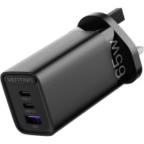 Vention 65W GaN USB C Charger 3 Ports (C+C+A) PPS PD Fast Charger QC 4.0 3.0 Wall Charger Power Adapter for MacBook iPad Pro Air, Dell XPS, iPhone Pro Max, Galaxy S22 S20 Note 20, Pixel (FEDB0-UK)