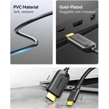 VENTION USB C to HDMI Cable, VENTION Type C Thunderbolt 3 to HDMI, Compatible for iPad Pro, MacBook, Mate 20, Galaxy S9/S8, Surface Book 2/Go and More