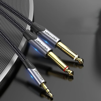 VENTION 3.5mm to Dual 6.5mm Audio Cable 26AWG TRS 3.5mm Male to TS 6.5mm Male AUX Cable for Guitar, Mixer, Amplifier, Speaker Gold-Plated Connector (3.5mm to 2X 6.5mm)