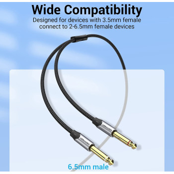 VENTION 3.5mm to Dual 6.5mm Audio Cable 26AWG TRS 3.5mm Male to TS 6.5mm Male AUX Cable for Guitar, Mixer, Amplifier, Speaker Gold-Plated Connector (3.5mm to 2X 6.5mm)