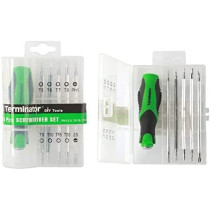 Terminator Screwdriver 6Pcs Set, 5 Roots Various Heads, Rubberized Green Soft Handle Ttsd 326