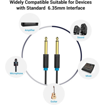 Vention 6.5mm Guitar Lead, 1/4" to 1/4" TS Professional Speaker Cable Bass AMP Cord 1/4 Straight to Straight for Electric Guitar, Bass Guitar, Electric Mandolin, Pro Audio, Black (3 Meter)