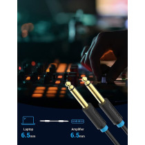 Vention 6.5mm Guitar Lead, 1/4" to 1/4" TS Professional Speaker Cable Bass AMP Cord 1/4 Straight to Straight for Electric Guitar, Bass Guitar, Electric Mandolin, Pro Audio, Black (3 Meter)