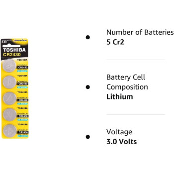 Toshiba 3V Lithium Coin Cell Battery, CR2430, Pack of 5