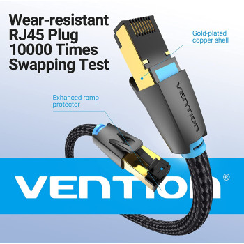 VENTION Cat 8 Ethernet Cable 40Gbps 2000MHz High Speed LAN Patch RJ45 Cable S/FTP Twisted Pair Network Cable for Switch, Router, Patch Panel, PS4, Xbox, Data Center (Cat.8 SFTP Braided)