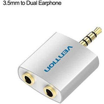 Vention BDAW0 Audio Splitter 3.5mm Male to Dual Audio 3.5mm Female Adapter Supports Mac & Windows Devices.