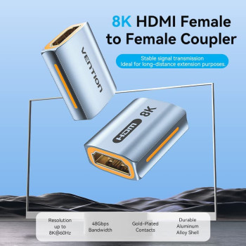 Vention Adapter Extender HDMI Female to Female - Gold Plated Interface 8K,60Hz HDMI 2.1 support 48Gbps bandwidth aluminum alloy shell (Pack of 1, 8K Extender)