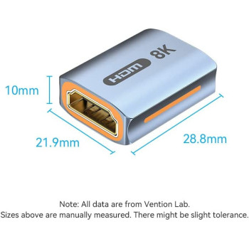 Vention Adapter Extender HDMI Female to Female - Gold Plated Interface 8K,60Hz HDMI 2.1 support 48Gbps bandwidth aluminum alloy shell (Pack of 1, 8K Extender)