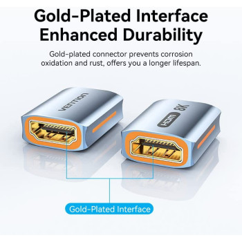 Vention Adapter Extender HDMI Female to Female - Gold Plated Interface 8K,60Hz HDMI 2.1 support 48Gbps bandwidth aluminum alloy shell (Pack of 2, 8K Extender)