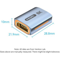 Vention Adapter Extender HDMI Female to Female - Gold Plated Interface 8K,60Hz HDMI 2.1 support 48Gbps bandwidth aluminum alloy shell (Pack of 2, 8K Extender)