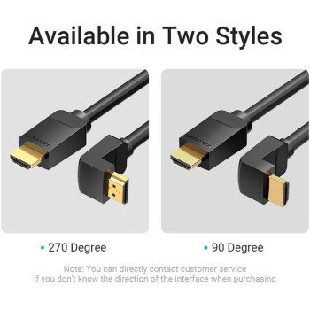 Vention AAR 90 Degree 2.0 Right Angle Cable 4K&3D Digital HD Cable Replacement for TV PS3/4 Splitter Video Audio (5 Meter)