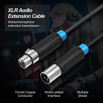 Vention BBFBN XLR Extension Cable Male to Female Mono for Sound Mixer 15 Meter