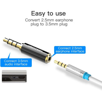 Vention BFBB0 3.5mm Male to 2.5mm Female Audio Adapter Metal Black