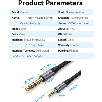 VENTION Audio Guitar Mixer Amplifier Speaker Cable (3.5mm to 6.5mm)