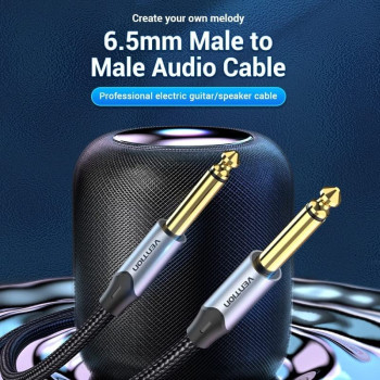 Vention Aux Guitar Cable 6.5 Jack 6.5mm to 6.5mm Audio Cable 6.35mm Aux Cable for Stereo Guitar Mixer Amplifier Speaker (6.5mm to 6.5mm, 0.5 Meter)