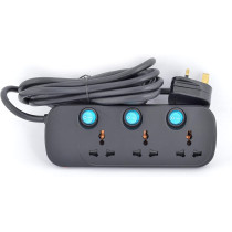 Terminator 3 Way Black Universal Power Extension Socket