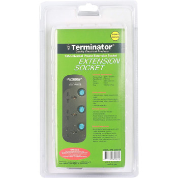 Terminator 3 Way Black Universal Power Extension Socket