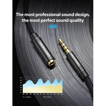 VENTION 3.5mm Audio Mic Extension Cable,VENTION Headphone Extension Cable 4 pole 3.5mm audio extension cable Stereo audio cable, gold-plated interface nylon braided cable, for headset/TV/laptop