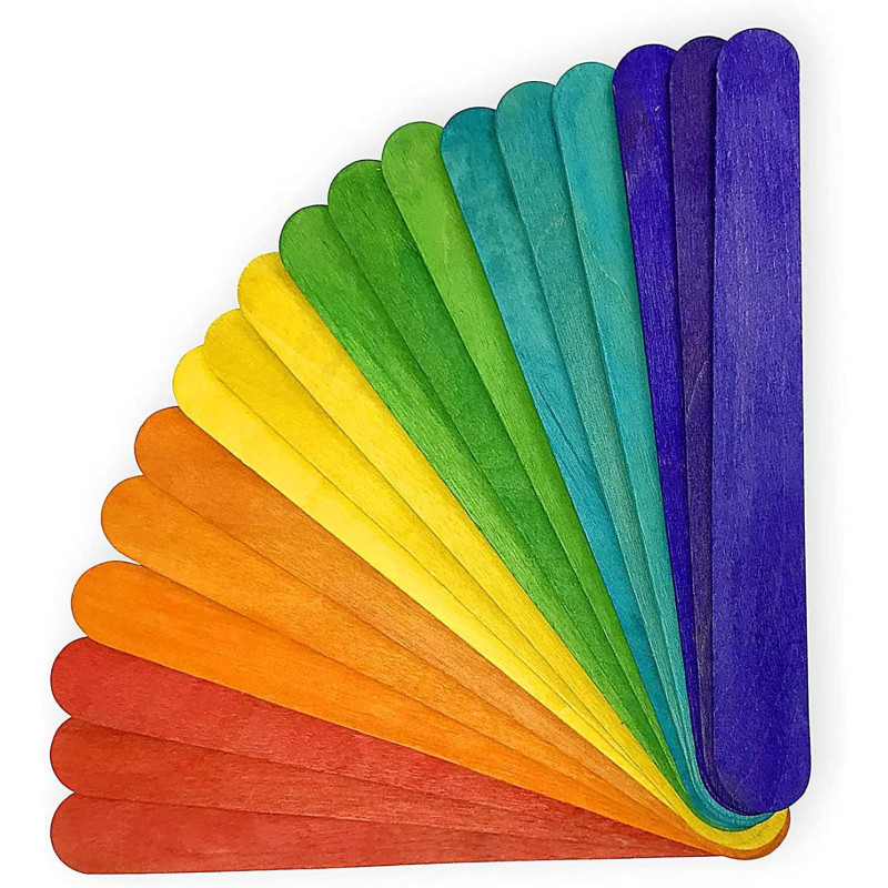 BUY4LESS - 50 Pieces Colored Wooden Large Sticks 150*18*1.6 mm, Craft Sticks for DIY Crafts Home Art Projects, Classroom Art Supplies