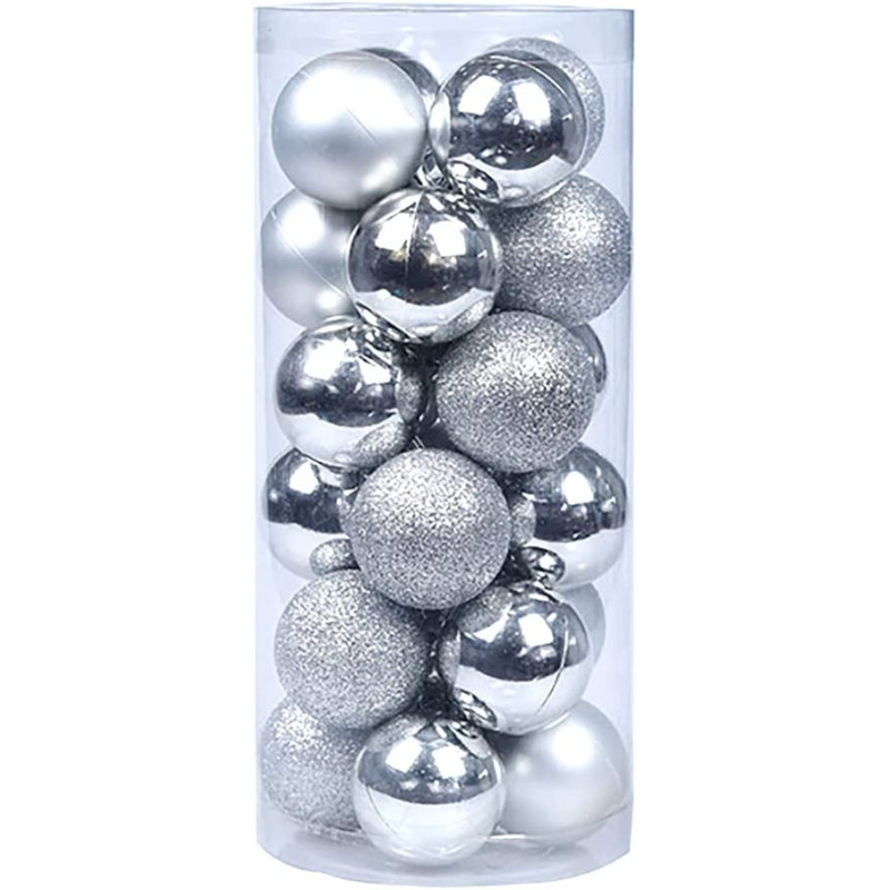 BUY4LESS - Christmas Tree Decorations Baubles Party Wedding Ornament Christmas (Silver, 24PCs 6 cm Balls)
