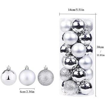 BUY4LESS - Christmas Tree Decorations Baubles Party Wedding Ornament Christmas (Silver, 24PCs 6 cm Balls)