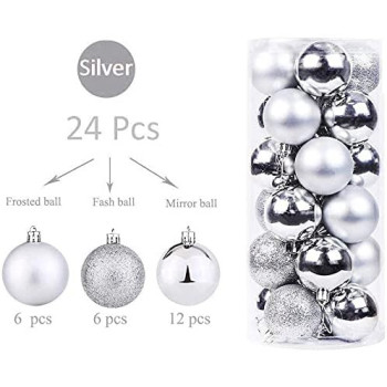 BUY4LESS - Christmas Tree Decorations Baubles Party Wedding Ornament Christmas (Silver, 24PCs 6 cm Balls)