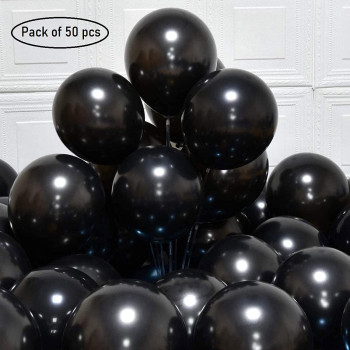 BUY4LESS - Metallic Balloons Latex Helium support for Party, Birthday, Wedding, Valentine and Decoration Pack of 50 pcs (12 Inch, Black)