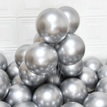 BUY4LESS - Metallic Balloons Latex Helium support for Party, Birthday, Wedding, Valentine and Decoration Pack of 50 pcs (12 Inch, Silver)