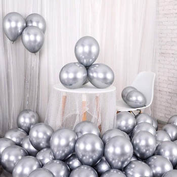 BUY4LESS - Metallic Balloons Latex Helium support for Party, Birthday, Wedding, Valentine and Decoration Pack of 50 pcs (12 Inch, Silver)