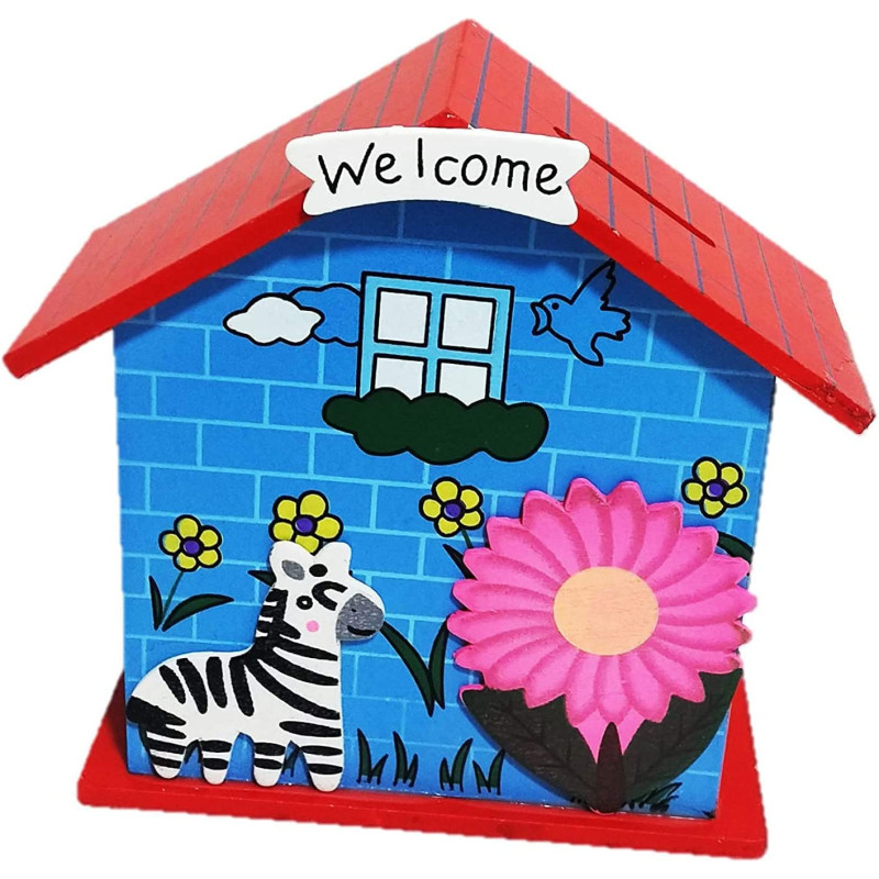 BUY4LESS - Piggy Bank for Kids Wood House Animal Designs, Multi Color for Kids Birthday Party, Money Box, Saving Box. Home Decor, Piggy Bank, Coin Box - Multicolor